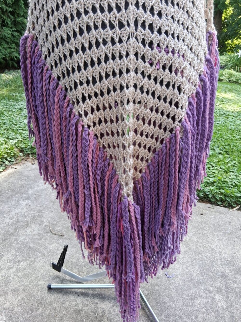 Boho Beige Multi colors Purple pink Bulky Double Braided Fringe Shawl O/S - Picture 7 of 12